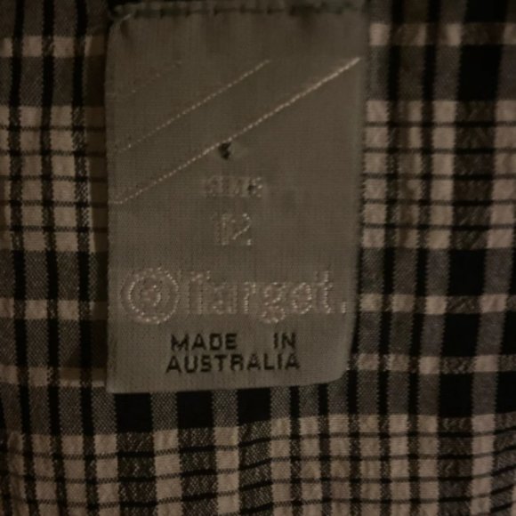 plaid navy white blouse / drawstring fitted waist - Picture 5 of 5